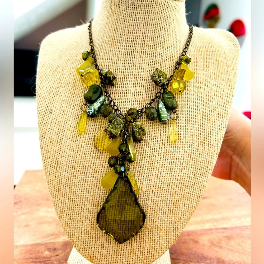 Handmade Green Statement Necklace | Adjustable 16”–18” | Artisan Boho Jewelry
